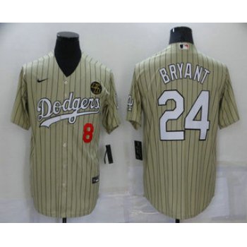 Men's Los Angeles Dodgers #8 #24 Kobe Bryant Cream Pinstripe Stitched MLB Cool Base Nike Jersey