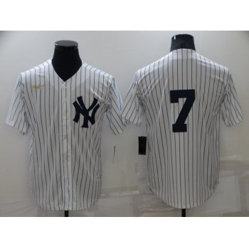 Men's New York Yankees #7 Mickey Mantle No Name White Throwback Stitched MLB Cool Base Nike Jersey