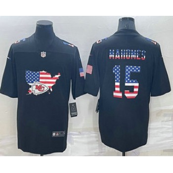Men's Kansas City Chiefs #15 Patrick Mahomes 2022 USA Map Fashion Black Color Rush Stitched Nike Limited Jersey
