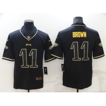Men's Philadelphia Eagles #11 A. J. Brown Black Golden Edition Stitched NFL Nike Limited Jersey