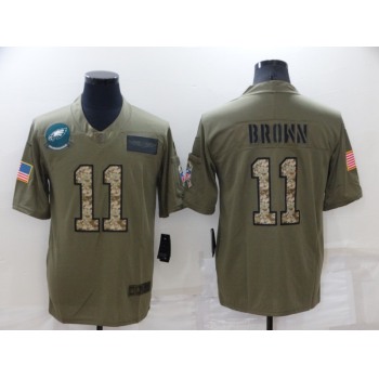 Men's Philadelphia Eagles #11 A. J. Brown Olive Camo Salute To Service Limited Stitched Jersey