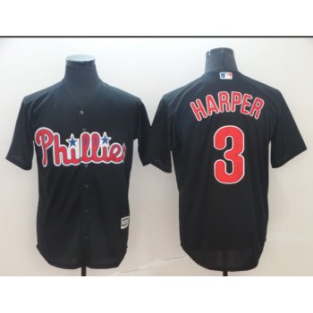 Men's Philadelphia Phillies #3 Bryce Harper Black Cool Base Stitched Jersey