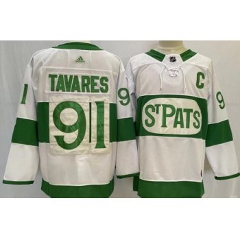 Men's Toronto Maple Leafs #91 John Tavares White 2019 St Pats Authentic Jersey