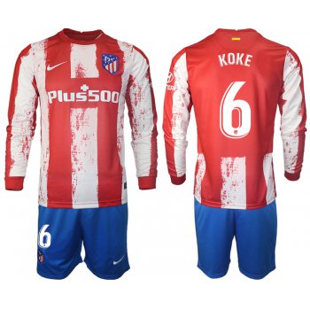 Men 2021-2022 Club Atletico Madrid home red Long Sleeve 6 Soccer Jersey
