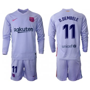 Men 2021-2022 Club Barcelona Second away purple Long Sleeve 11 Soccer Jersey