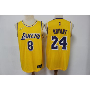 Men's Los Angeles Lakers #8 #24 Kobe Bryant Yellow 75th Anniversary Diamond 2021 Stitched Jersey
