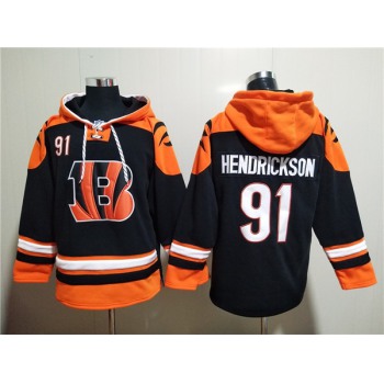 Men's Cincinnati Bengals #91 Trey Hendrickson Orange Black Ageless Must-Have Lace-Up Pullover Hoodie