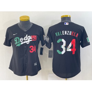Women's Los Angeles Dodgers #34 Toro Valenzuela Mexico Number Black Cool Base Stitched Baseball Jersey