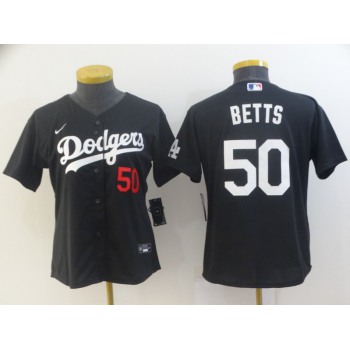 Women's Los Angeles Dodgers #50 Mookie Betts Black Stitched MLB Jersey(Run Small)