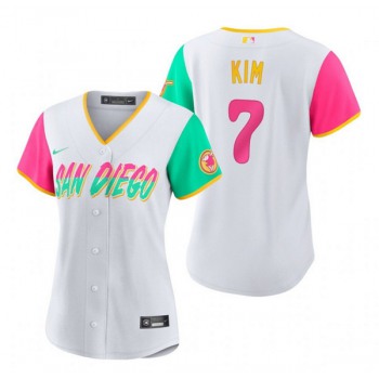 Women's San Diego Padres #7 Ha Seong Kim White 2022 City Connect Cool Base Stitched Baseball Jersey(Run Small)