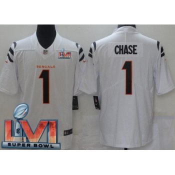 Men's Cincinnati Bengals #1 Ja'Marr Chase Limited White 2022 Super Bowl LVI Bound Vapor Jersey