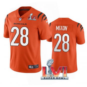 Men's Cincinnati Bengals #28 Joe Mixon 2022 Orange Super Bowl LVI Vapor Limited Stitched Jersey