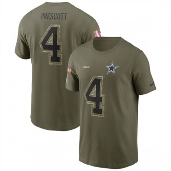Men's Dallas Cowboys #4 Dak Prescott 2022 Olive Salute to Service T-Shirt
