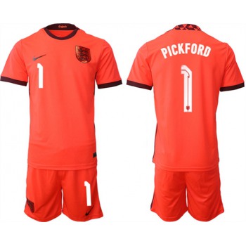 Men's England #1 Pickford Orange Away Soccer Jersey Suit