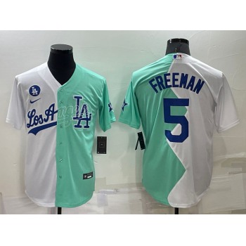 Men's Los Angeles Dodgers #5 Freddie Freeman White Green Two Tone 2022 Celebrity Softball Game Cool Base Jersey