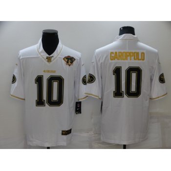 Men's San Francisco 49ers #10 Jimmy Garoppolo White 75th Patch Golden Edition Stitched NFL Nike Limited Jersey