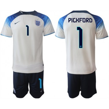 Mens England #1 Pickford White Home Soccer Jersey Suit