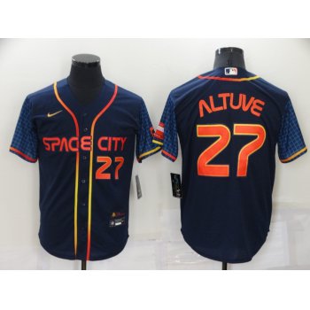 Men's Houston Astros #27 Jose Altuve Number 2022 Navy Blue City Connect Cool Base Stitched Jersey