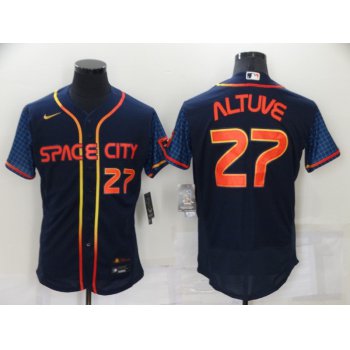 Men's Houston Astros #27 Jose Altuve Number 2022 Navy Blue City Connect Flex Base Stitched Baseball Jersey