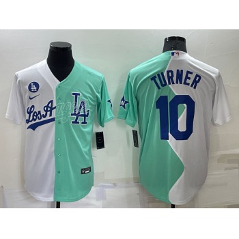 Men's Los Angeles Dodgers #10 Justin Turner White Green Two Tone 2022 Celebrity Softball Game Cool Base Jersey