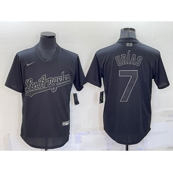 Men's Los Angeles Dodgers #7 Julio Urias Black Pullover Turn Back The Clock Stitched Cool Base Jersey