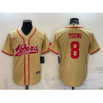 Men's San Francisco 49ers #8 Steve Young Gold With Patch Cool Base Stitched Baseball Jersey