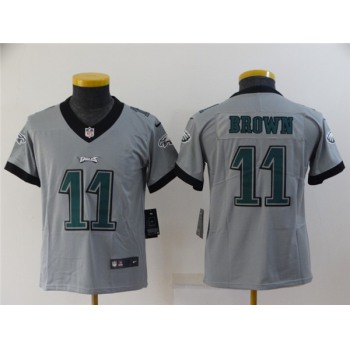 Youth Philadelphia Eagles #11 A. J. Brown Grey Inverted Legend Stitched Football Jersey