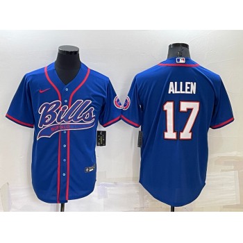 Men's Buffalo Bills #17 Josh Allen Blue Stitched Cool Base Nike Baseball Jersey
