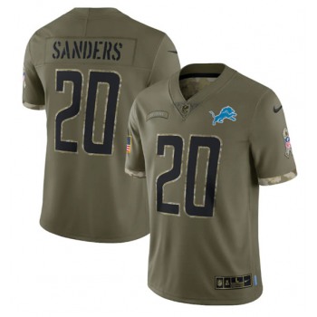 Men's Detroit Lions #20 Barry Sanders 2022 Olive Salute To Service Limited Stitched Jersey