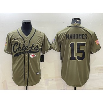 Men's Kansas City Chiefs #15 Patrick Mahomes 2022 Olive Salute to Service Cool Base Stitched Baseball Jersey
