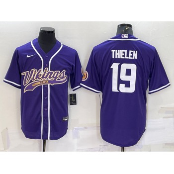 Men's Minnesota Vikings #19 Adam Thielen Purple With Patch Cool Base Stitched Baseball Jersey