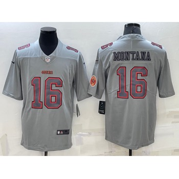 Men's San Francisco 49ers #16 Joe Montana LOGO Grey Atmosphere Fashion 2022 Vapor Untouchable Stitched Limited Jersey