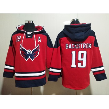 Men's Washington Capitals #19 Nicklas Backstrom Red Ageless Must Have Lace Up Pullover Hoodie