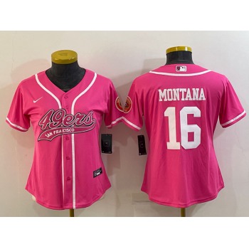 Women's San Francisco 49ers #16 Joe Montana Pink With Patch Cool Base Stitched Baseball Jersey