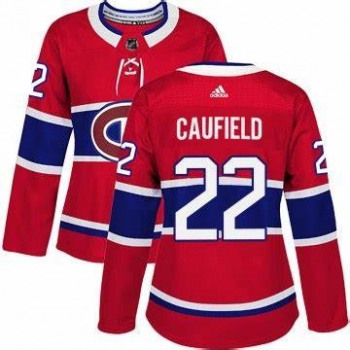 Adidas Montreal Canadiens #22 Cole Caufield Red Home Authentic Women's Stitched NHL Jersey