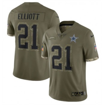 Men's Dallas Cowboys #21 Ezekiel Elliott 2022 Olive Salute To Service Limited Stitched Jersey