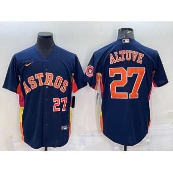 Men's Houston Astros #27 Jose Altuve Number Navy Blue With Patch Stitched MLB Cool Base Nike Jersey