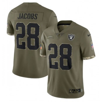 Men's Las Vegas Raiders #28 Josh Jacobs 2022 Olive Salute To Service Limited Stitched Jersey