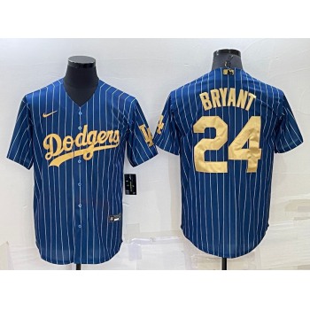 Men's Los Angeles Dodgers #24 Kobe Bryant Navy Blue Gold Pinstripe Stitched MLB Cool Base Nike Jersey