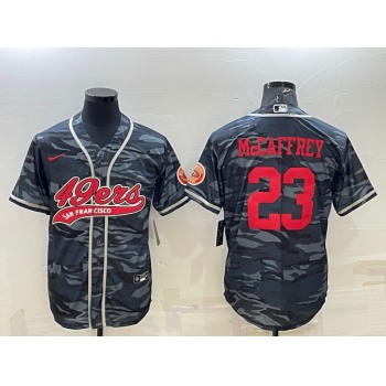 Men's San Francisco 49ers #23 Christian McCaffrey Grey Camo With Patch Cool Base Stitched Baseball Jersey