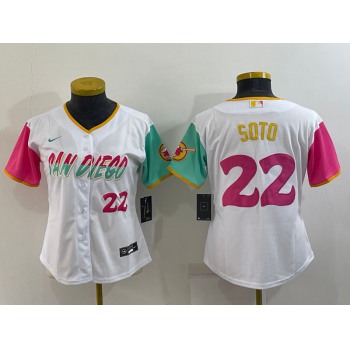 Women's San Diego Padres #22 Juan Soto Number White 2022 City Connect Cool Base Stitched Jersey