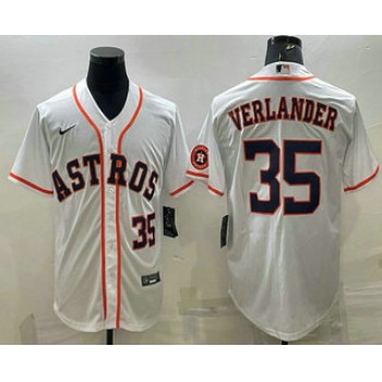 Men's Houston Astros #35 Justin Verlander Number White With Patch Stitched MLB Cool Base Nike Jersey