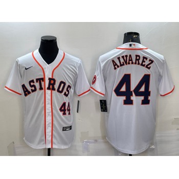 Men's Houston Astros #44 Yordan Alvarez Number White With Patch Stitched MLB Cool Base Nike Jersey