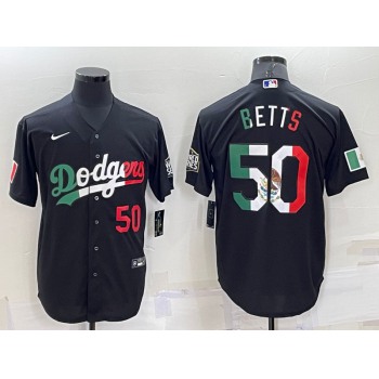 Men's Los Angeles Dodgers #50 Mookie Betts Number Mexico Black Cool Base Stitched Baseball Jersey