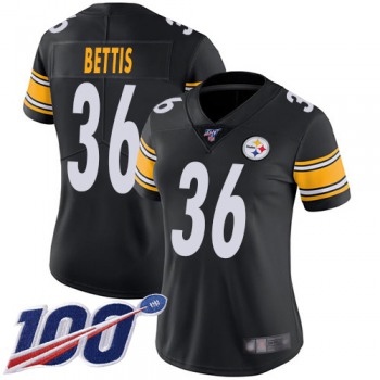 Nike Steelers #36 Jerome Bettis Black Team Color Women's Stitched NFL 100th Season Vapor Limited Jersey