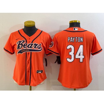 Women's Chicago Bears #34 Walter Payton Orange With Patch Cool Base Stitched Baseball Jersey