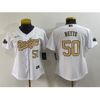 Women's Los Angeles Dodgers #50 Mookie Betts Number White 2022 All Star Stitched Cool Base Nike Jersey