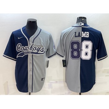 Men's Dallas Cowboys #88 CeeDee Lamb Navy Blue Grey Two Tone With Patch Cool Base Stitched Baseball Jersey