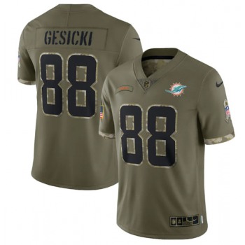 Men's Miami Dolphins #88 Mike Gesicki 2022 Olive Salute To Service Limited Stitched Jersey
