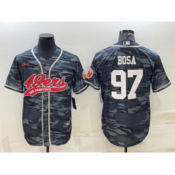 Men's San Francisco 49ers #97 Nike Bosa White Name Grey Camo With Patch Cool Base Stitched Baseball Jersey